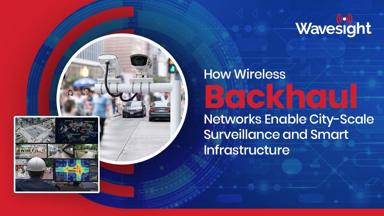 Wavesight blog graphic design on the topic : How Wireless Backhaul Networks Enable City-Scale Surveillance and Smart Infrastructure